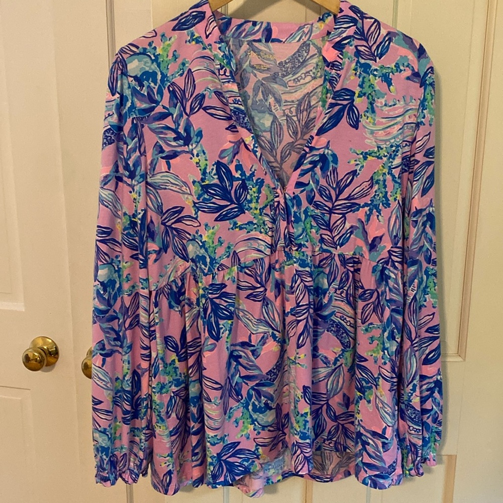 Lilly Pulitzer long sleeve blouse Size L in pink